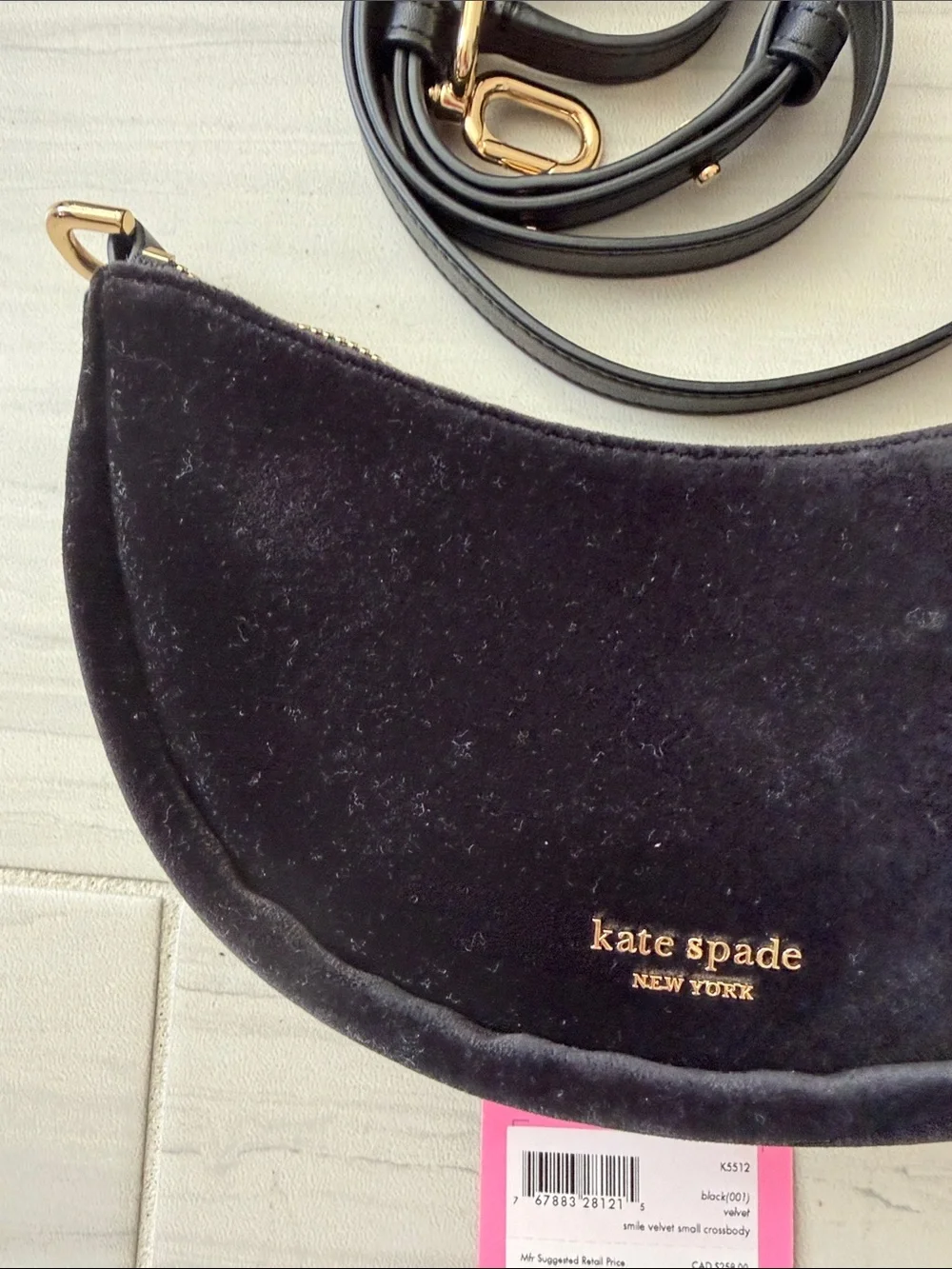 kate spade Black Velvet Crescent Crossbody with Gold Hardware